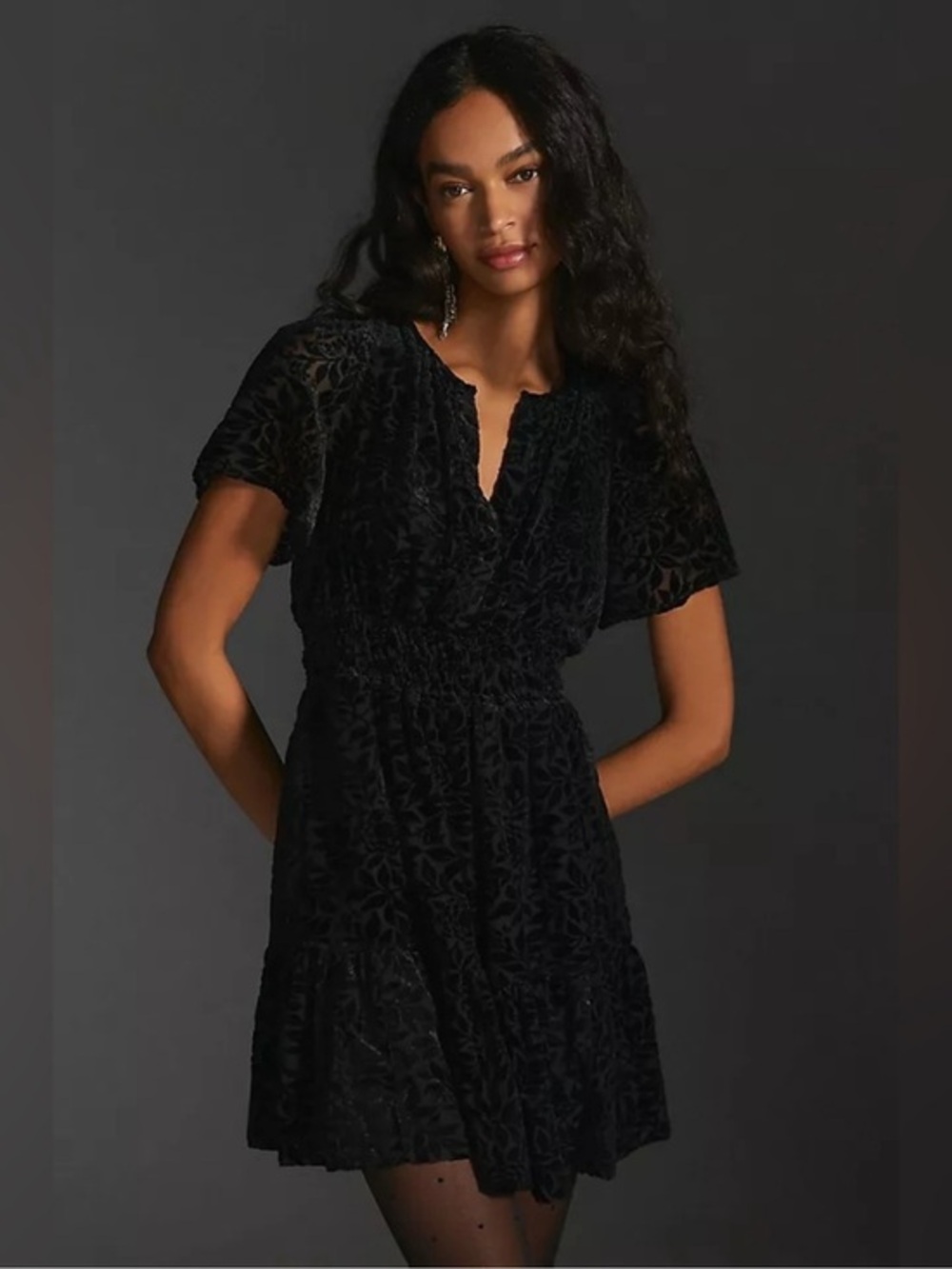 Anthropologie Dress Somerset Mini in Black Floral Velvet